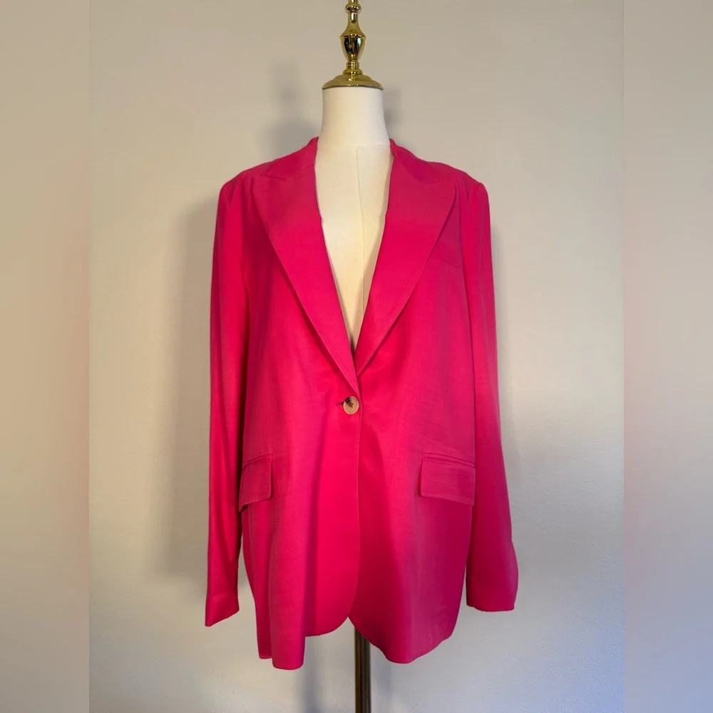 Zara Hot Pink Single Button‎ Relaxed Blazer Women’s Sz L